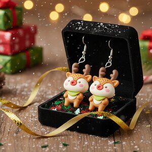 Cute Christmas Reindeer Earrings 18K White Gold Plated Hypoallergenic 🎄💖